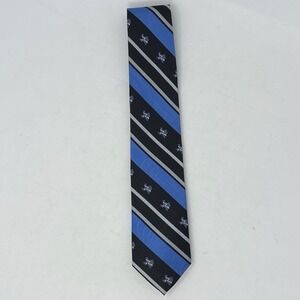Mens Silk Necktie State of Texas Logo Novelty Blue Black Stripe Dad Patriotic‎
